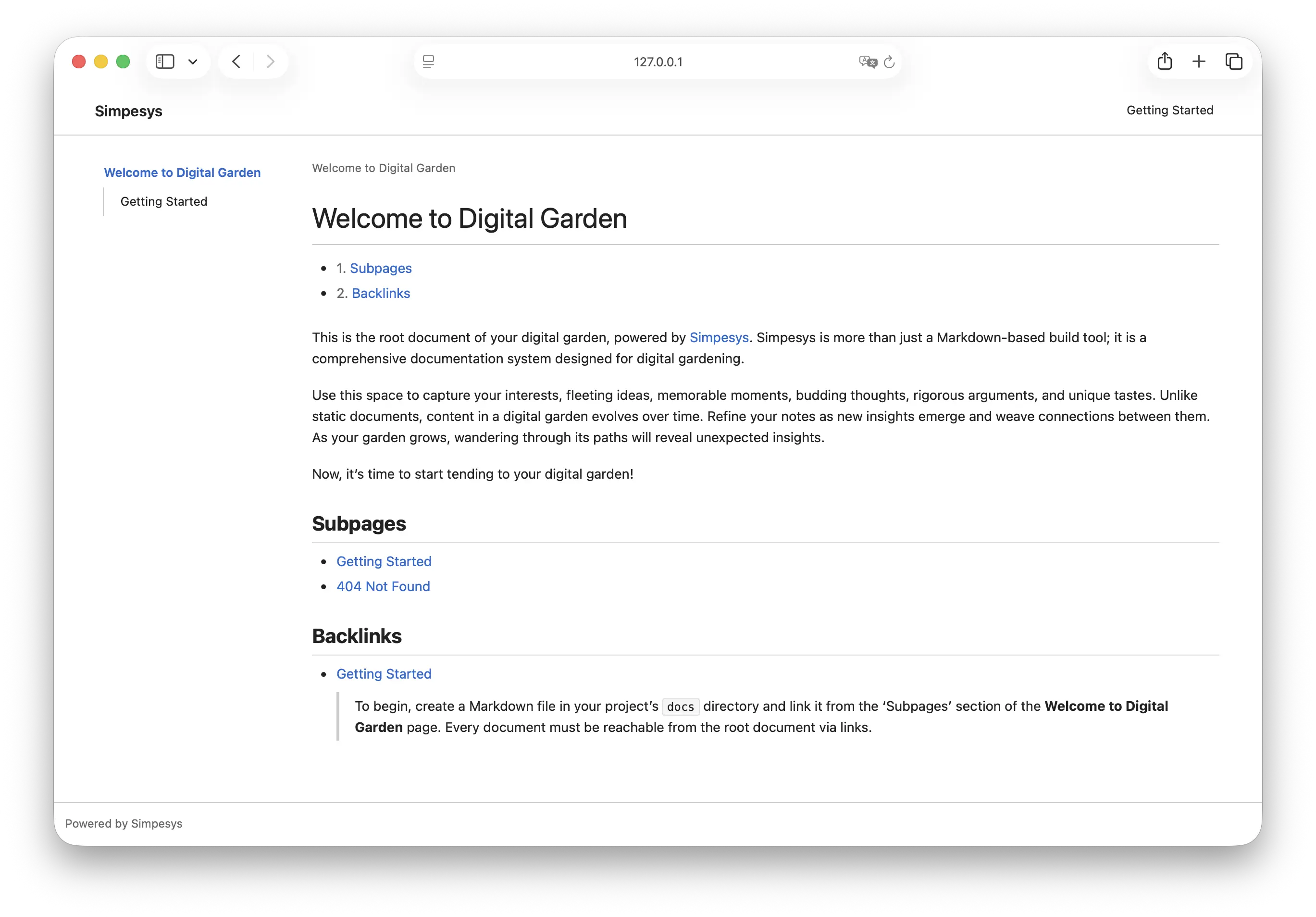 The landing page of the scaffolded digital garden.